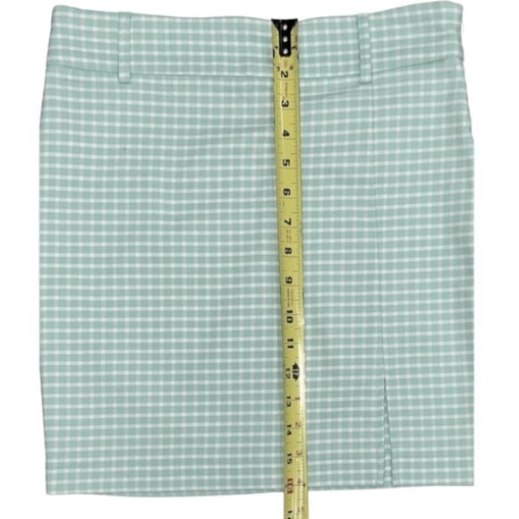 NWT Forever 21 Mini Skirt  Auqu/white Checkered Mini Pencil Above Knee Stretch M - Picture 10 of 10